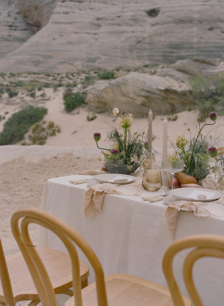 Luxury elopement reception dinner tablescape. 