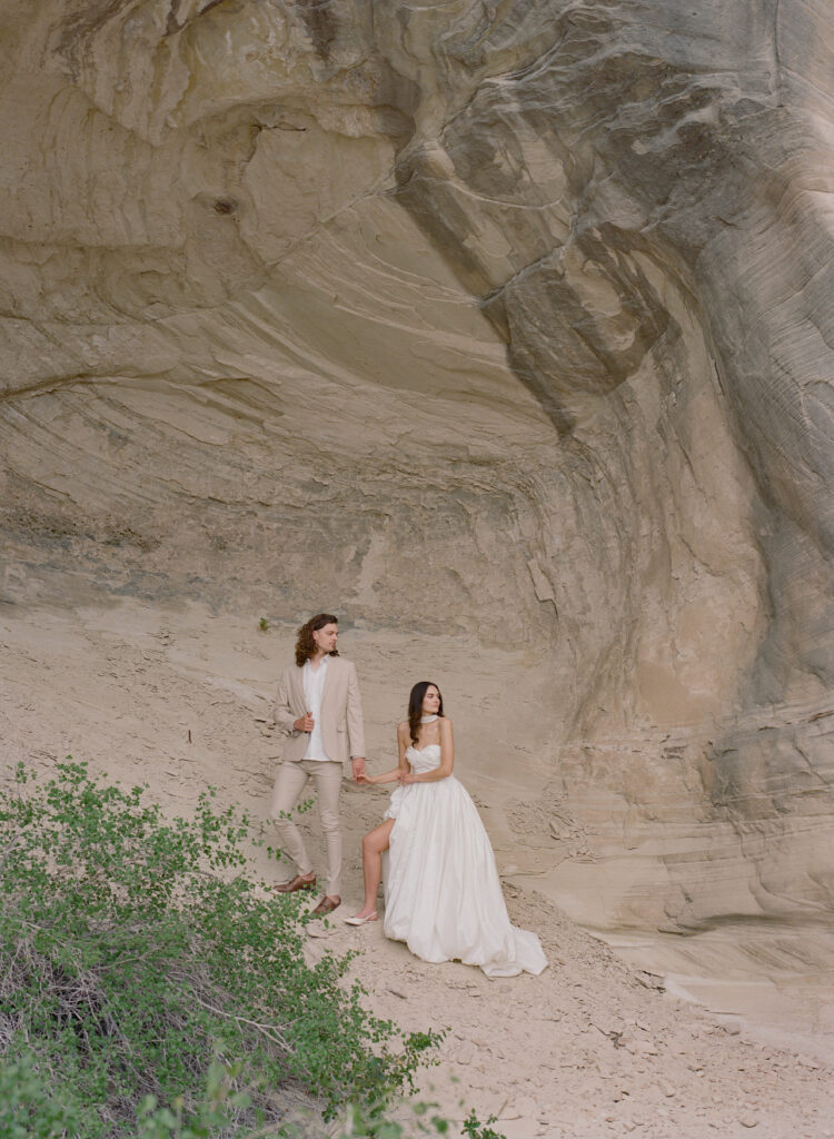 A couple eloping in Utah's desert at Amangiri. 