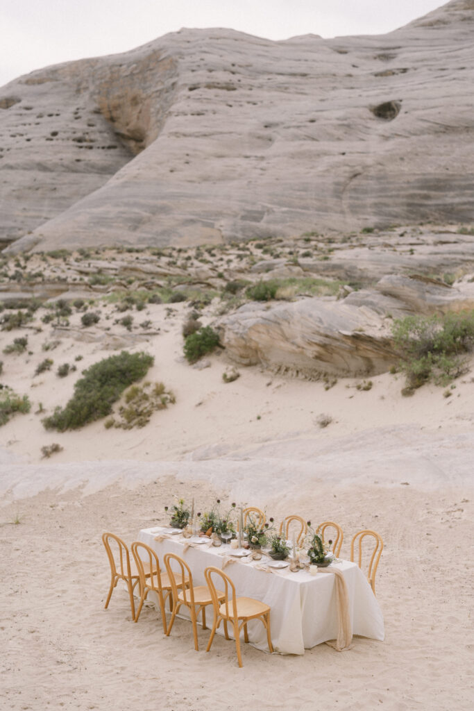 Micro wedding reception in the Amangiri desert, made possibly by a talented team of micro wedding vendors. 