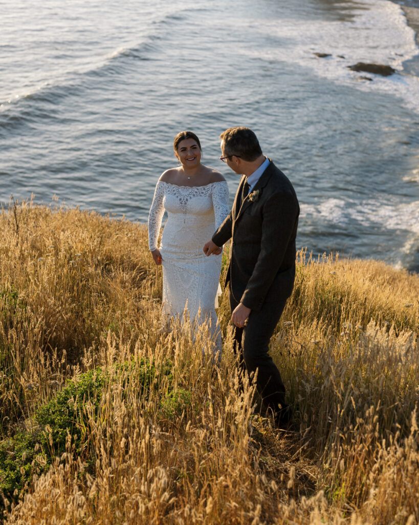 Portrait of a couple who chose an elopement vs a micro wedding on the southern Oregon coast at Crook Point.