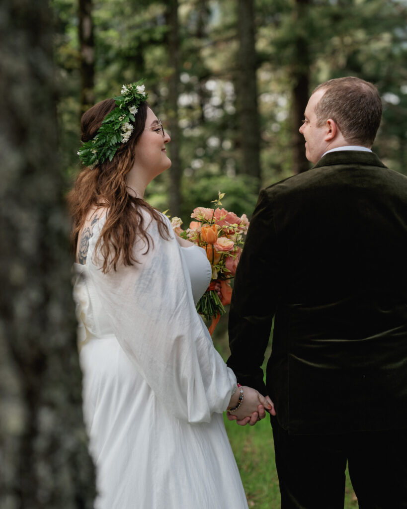 portrait of bride and groom after having their first look on their micro wedding day