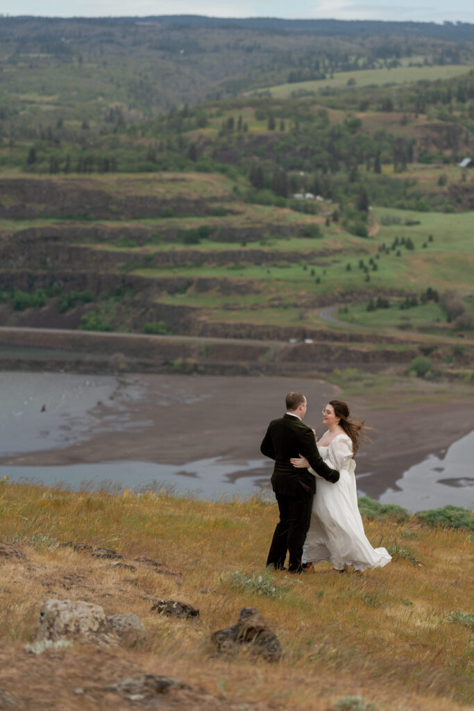 bride and groom on their elopement day in the columbia river gorge oregon