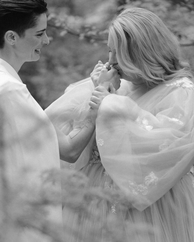 black and white portrait at a bend oregon elopement in the forest