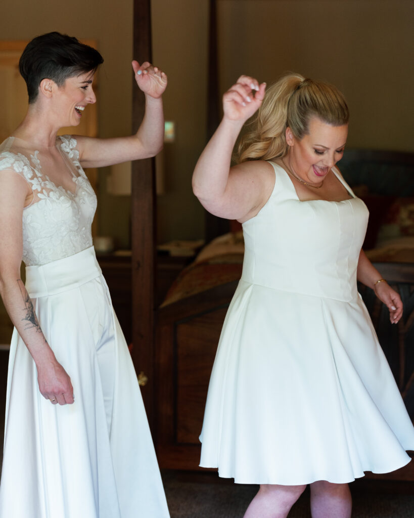 wedding couple getting ready together