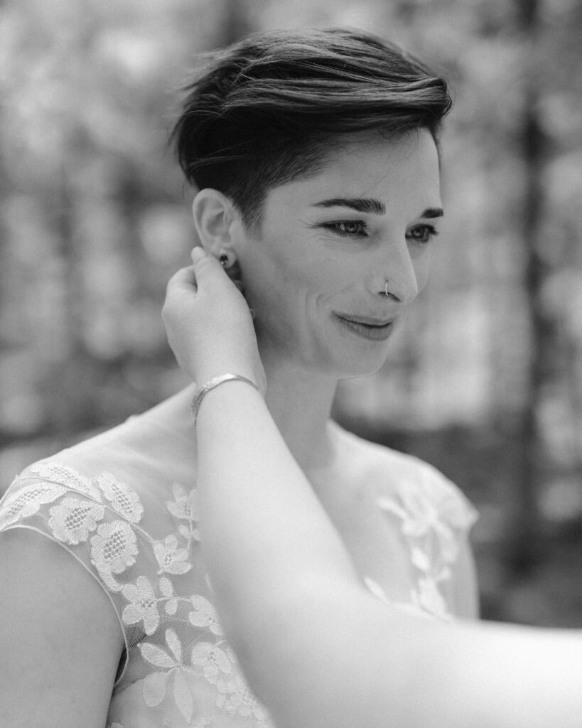 LGBTQ bridal portrait in black and white