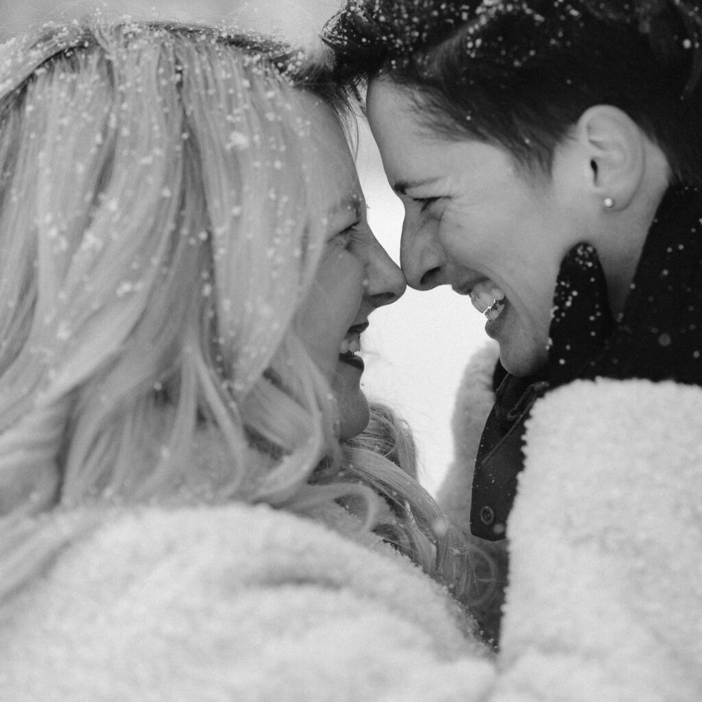 Lesbian Engagement portrait in black and white