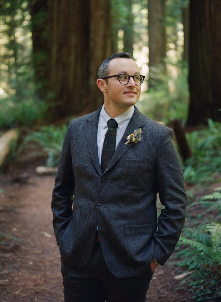 groom style redwoods elopement
