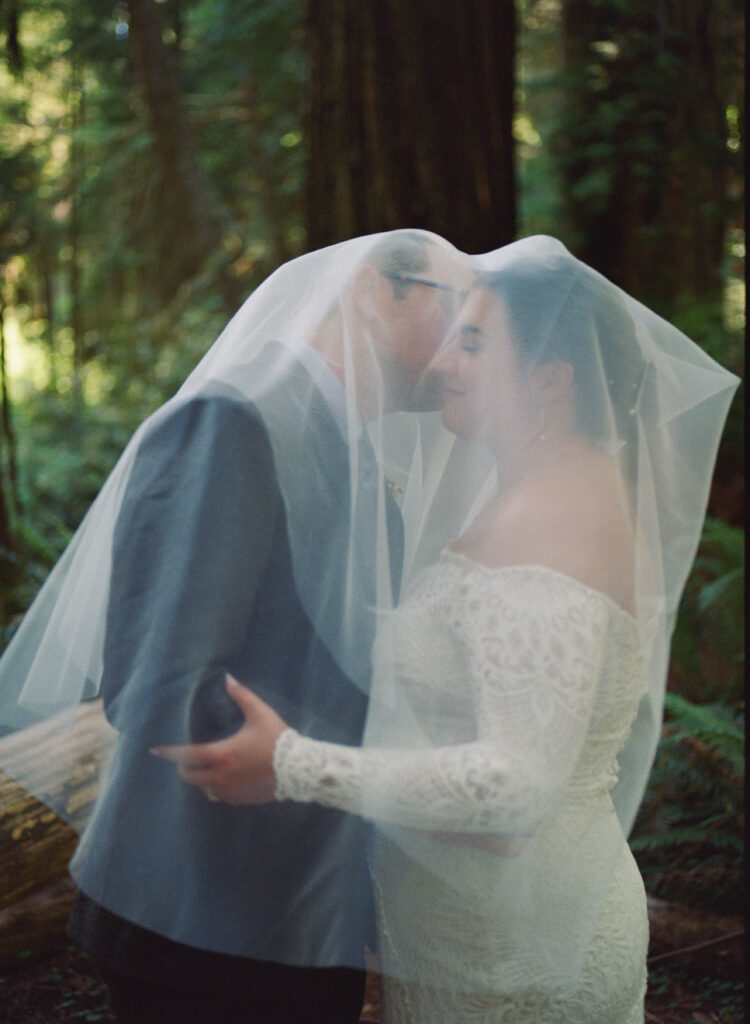 film wedding portrait with veil