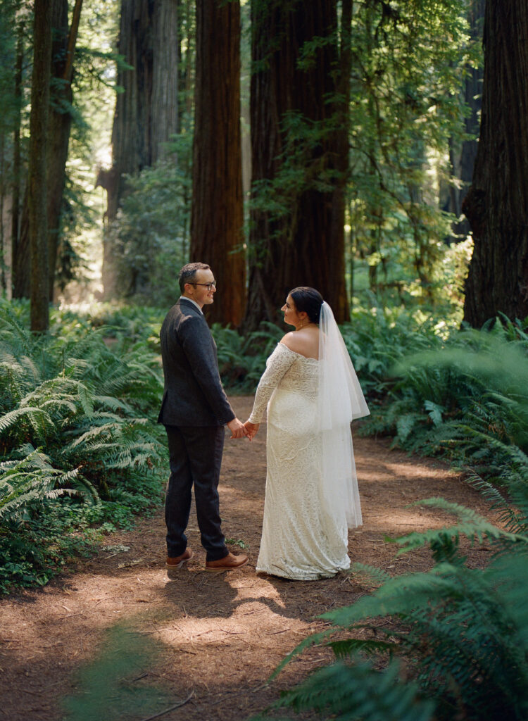 film elopement photography in redwood forest